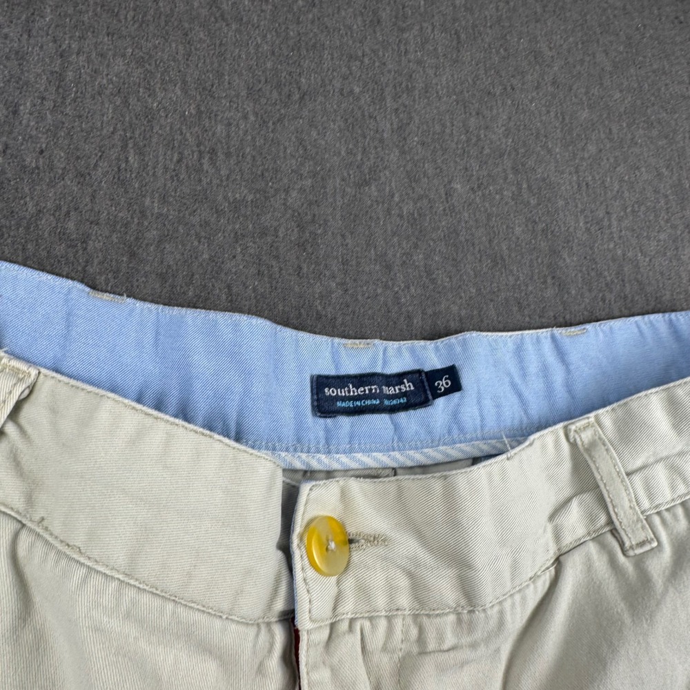 Southern Marsh Mens Khaki Chino Shorts Tan Cotton Twill Size 36 Flat Front 7in - Picture 5 of 10